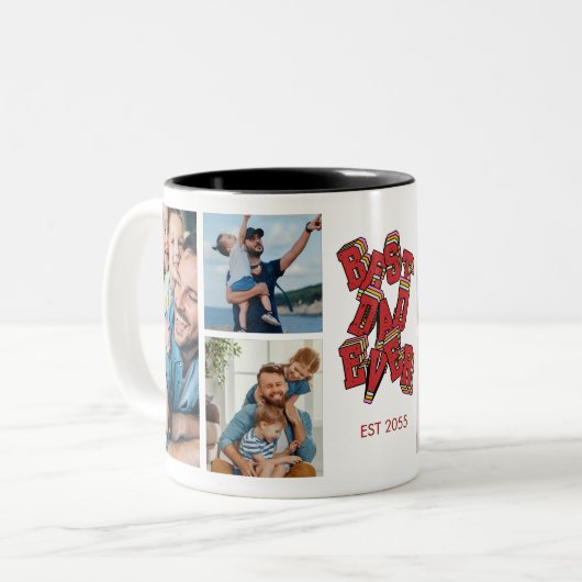 Beste vader ooit Vaderdag Fotocollage Keepake Tweekleurige Koffiemok (Voorkant links)