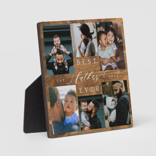 Beste Vader Ooit Vaderdag Gift Foto Woodgrain Fotoplaat (Voorkant)