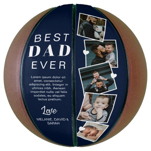 Beste vader ooit vaders Dag Foto Collage Navy Blue Basketbal (Verticaal)