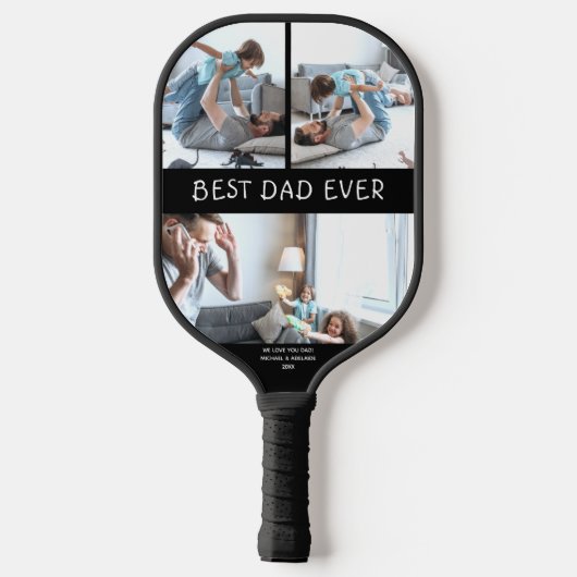 Beste vader ooit vaders Dag Kinder Foto Collage Gi Pickleball Paddle (Achterkant)