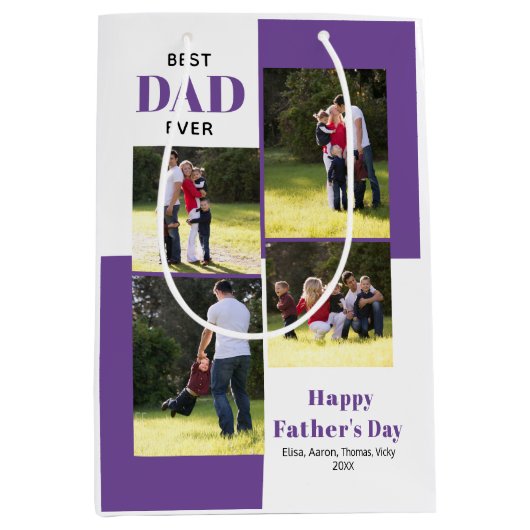 Beste vader ooit vier foto's paars Vaderdag Medium Cadeauzakje (Voorkant)