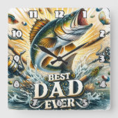 Beste vader ooit: Vissende actie splash Vierkante Klok (Voorkant)
