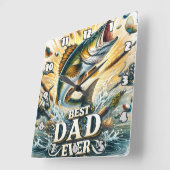 Beste vader ooit: Vissende actie splash Vierkante Klok (Hoek)