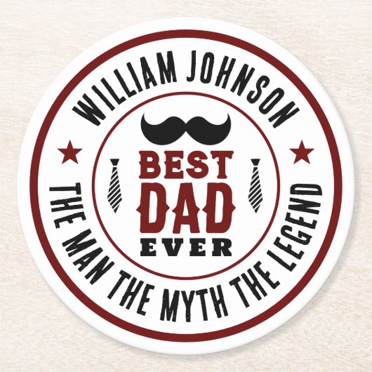 Beste vader ooit  Westerne Logo Vaderdag Ronde Kartonnen Onderzetter (Voorkant)
