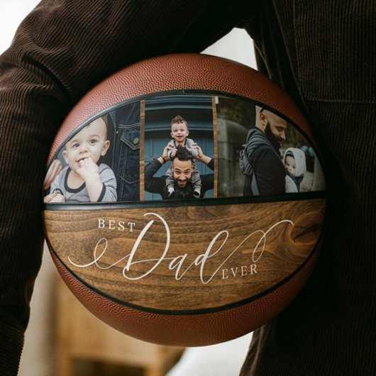 Beste vader ooit Woodgrain Fathers Dag Foto Collag Basketbal