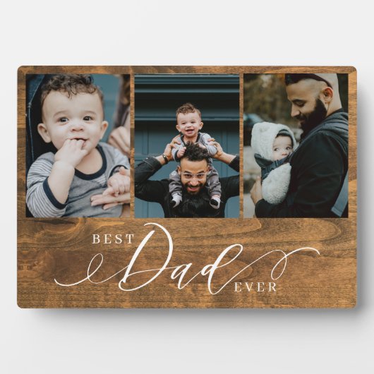 Beste vader ooit Woodgrain Fathers Dag Foto Collag Fotoplaat (voorkant)