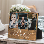 Beste vader ooit Woodgrain Fathers Dag Foto Collag Fotoplaat<br><div class="desc">Stuur een mooi gepersonaliseerd vaderdag cadeau naar je vader dat hij voor altijd zal koesteren. Speciaal gepersonaliseerd vaderdag familieforcollage om uw speciale familiefoto's en herinneringen weer te geven. Ons ontwerp is voorzien van een eenvoudig 3-fotoontwerp met "Beste vader ooit", ontworpen in een prachtige, met de hand geschreven White script stijl...</div>