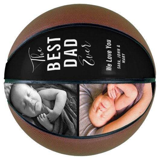 Beste vader ooit zwart 2 Foto modern Name Script Basketbal (Voorkant)