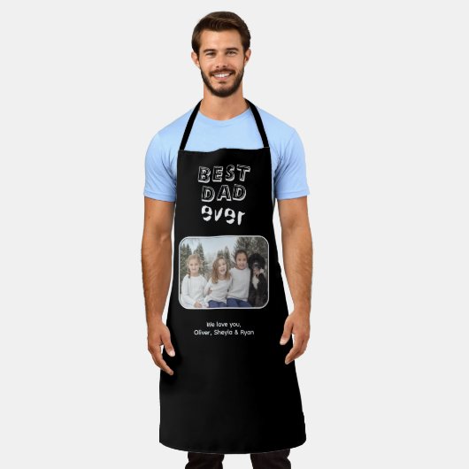 Beste vader ooit zwart, Aangepaste foto in Keepsla Schort (Gedragen)