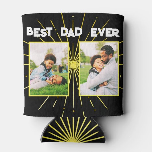 Beste vader ooit zwart en goud familie fotocollage blikjeskoeler (Achterkant)