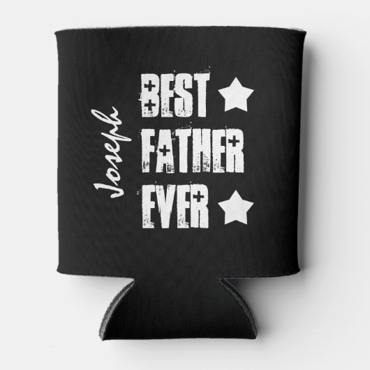 Beste VADER Ooit Zwart Wit Sterren Aangepaste Naam Blikjeskoeler (Voorkant)