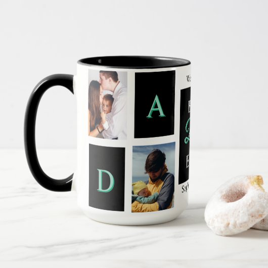 Beste vader ooit Zwarte foto gepersonaliseerde mok (Met donut)