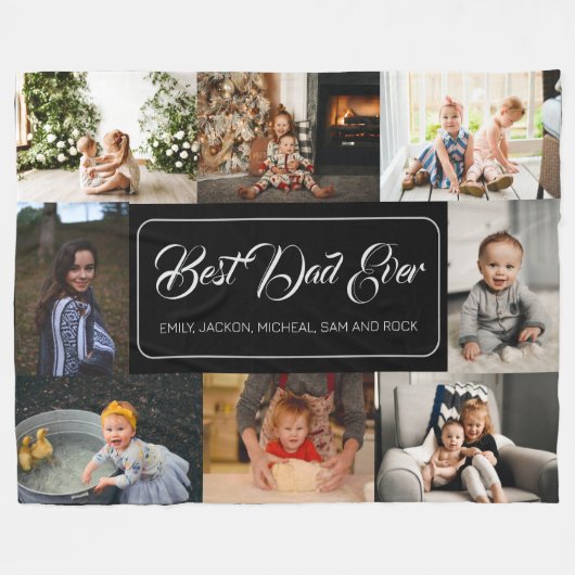 Beste vader ooit zwarte fotocollage fleece deken (Voorkant (Horizontaal))