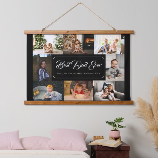 Beste vader ooit zwarte fotocollage hangend wandkleed (Slaapkamer)