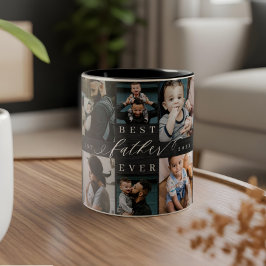 Beste Vader Ooit Zwarte Houtkorrel Fotocollage Tweekleurige Koffiemok