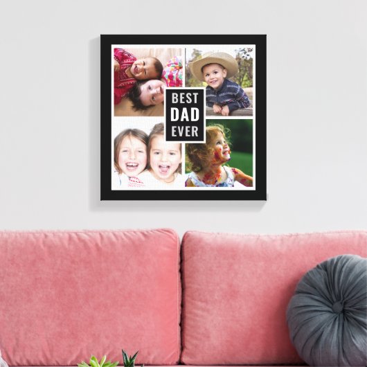 Beste vader op dag 4 Foto Collage Black Canvas Afdruk (Insitu (Woonkamer))