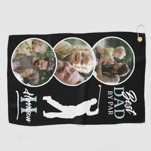 Beste vader op foto Collage Monogram Golfhanddoek (Horizontaal)