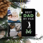 Beste vader op foto-monogram van Par Keramisch Ornament<br><div class="desc">Verras je golfpro-vader met deze schattige kerst-kerstversiering! Voeg eenvoudig 2 (twee) douane afbeeldingen aan dit ontwerp van of uw telefoon of computer toe en personaliseer het monogram door de naam en het initiaal te veranderen.</div>