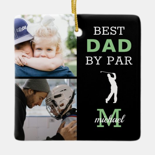 Beste vader op foto-monogram van Par Keramisch Ornament (Voorkant)