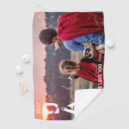 Beste vader op foto van Par Golfer Vaderdag Golfhanddoek (Insitu)