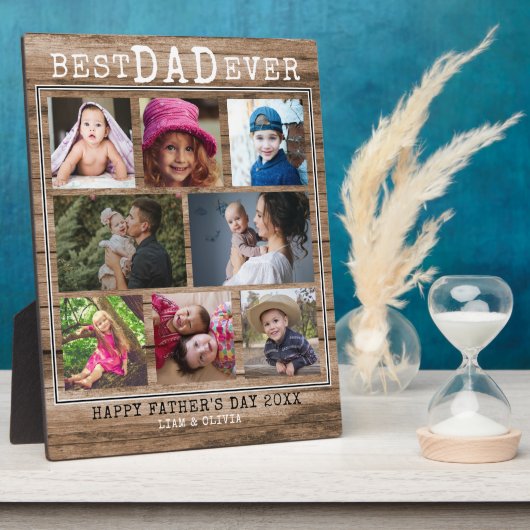 Beste vader ouder dan 8 Familie Foto Collage Rusti Fotoplaat (Zijkant)