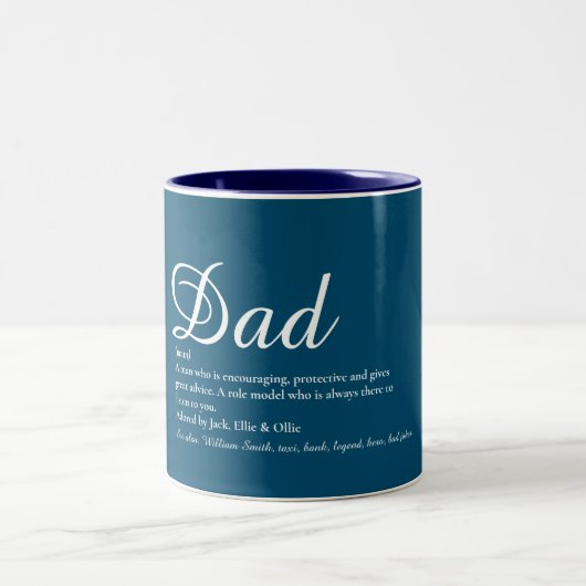 Beste Vader, Papa, Vader Definitie Script Blauw Tweekleurige Koffiemok (Center)
