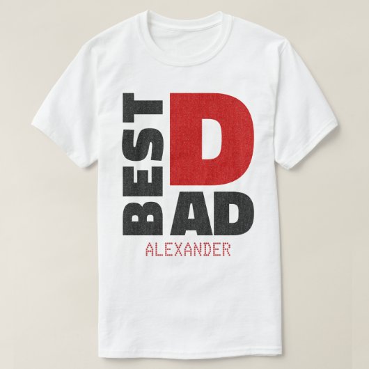 Beste vader Rode Zwarte Glitter-naam Gepersonalise T-shirt (Design voorkant)