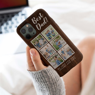 Beste Vader Rustische Houtstructuur 6 Foto Collage iPhone 15 Case