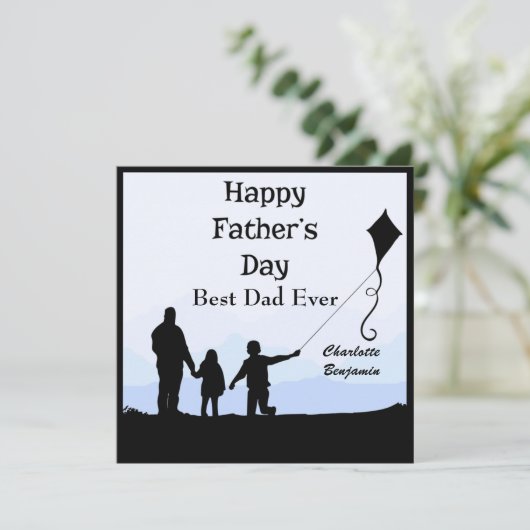Beste vader Silhouette Names Kite Vaderdag Kaart (Staand voorkant)