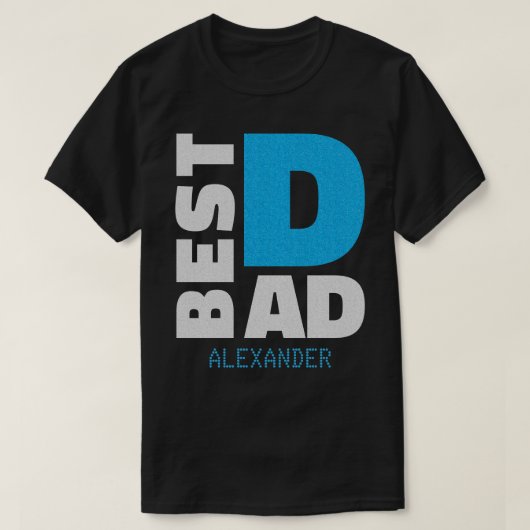 Beste vader Silver Blue Glitter-naam Gepersonalise T-shirt (Design voorkant)
