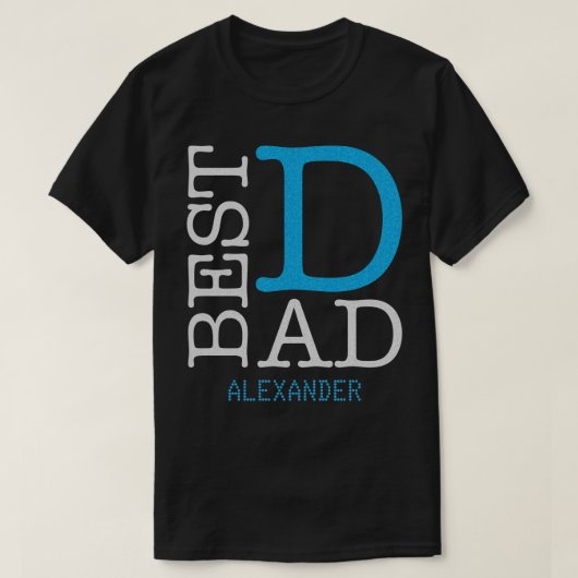 Beste vader Silver Blue Glitter Name Persoonlijk T-shirt (Design voorkant)