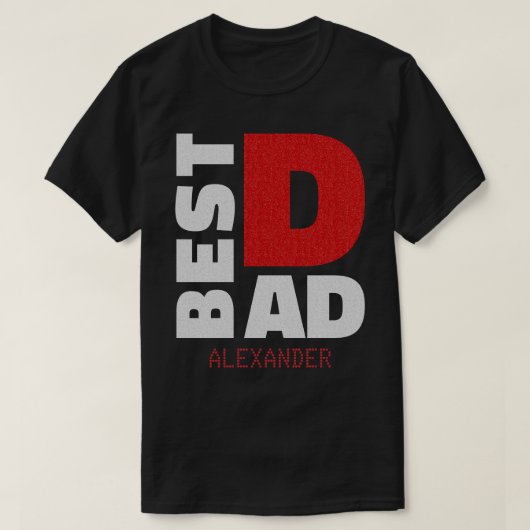 Beste vader Silver Red Glitter-naam Gepersonalisee T-shirt (Design voorkant)