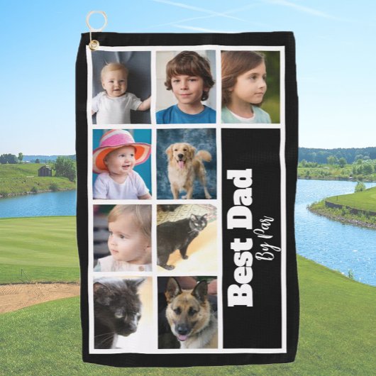Beste vader Sjabloon 9 Familie Foto Collage Zwart Golfhanddoek