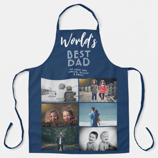 Beste Vader Ter Wereld Aangepaste 6 Foto Collage Schort (Voorkant)