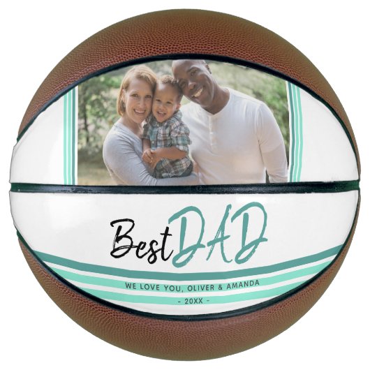 Beste vader Turquoise Modern Typografie Foto Basketbal (Voorkant)