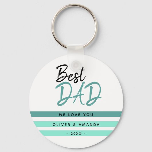 Beste Vader Turquoise Typografie Vaderdag Sleutelhanger (Voorkant)