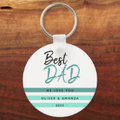 Beste Vader Turquoise Typografie Vaderdag Sleutelhanger (Voorkant)