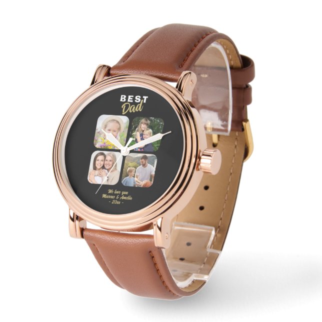 Beste vader vader 4 familiefoto horloge (Hoek)