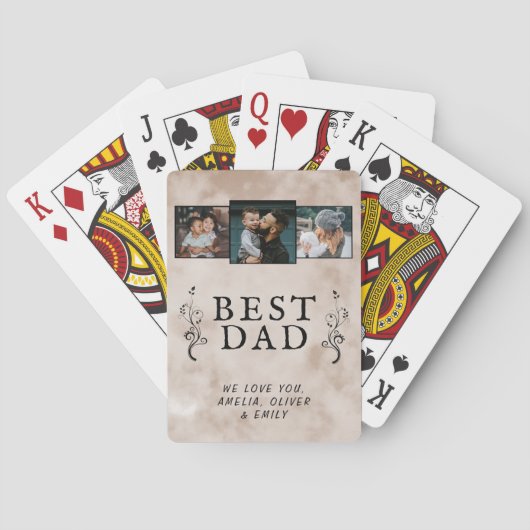 Beste vader Vader Foliage Aangepast 3 Foto Collage Pokerkaarten (Achterkant)