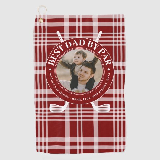 Beste vader van Par Buffalo Plaid Vaderdag Foto Golfhanddoek (Voorkant)