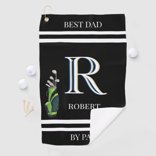 Beste vader van Par Custom Monogram Name Clubs Gol Golfhanddoek (Insitu)