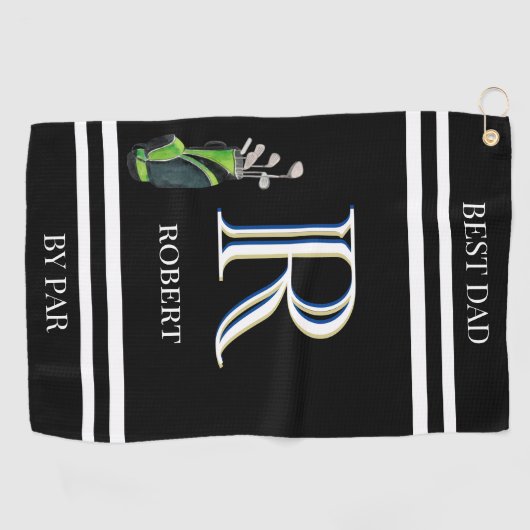 Beste vader van Par Custom Monogram Name Clubs Gol Golfhanddoek (Horizontaal)