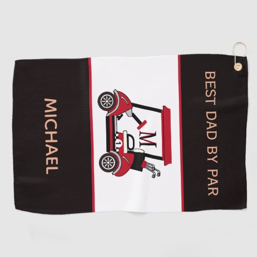 Beste vader van Par Golf Cart Monogram Golfhanddoek (Horizontaal)
