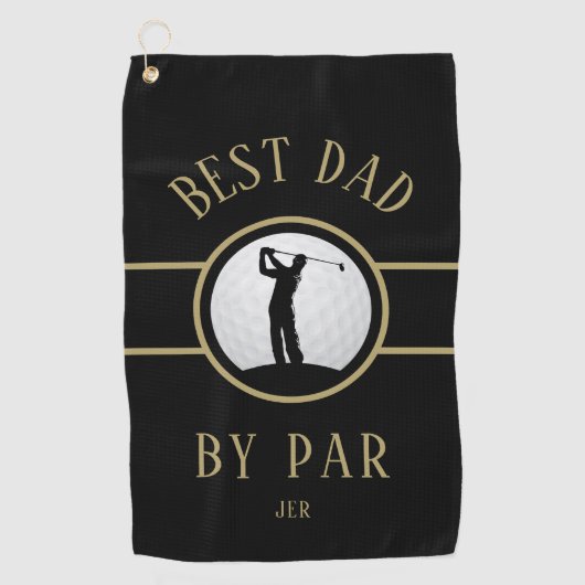 Beste vader van Par Golf Quote Monogramed Black Go Golfhanddoek (Voorkant)