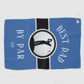 Beste vader van Par Golf Quote Monogrammed Blue Bl Golfhanddoek (Horizontaal)