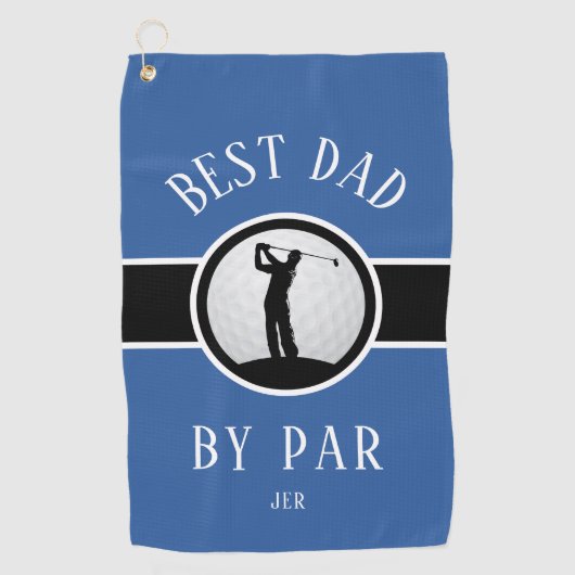 Beste vader van Par Golf Quote Monogrammed Blue Bl Golfhanddoek (Voorkant)
