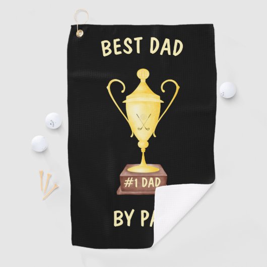 Beste vader van Par Golf Towel met Gold Trophy Golfhanddoek (Insitu)