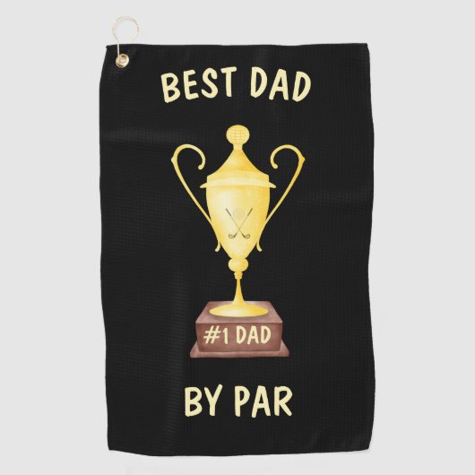 Beste vader van Par Golf Towel met Gold Trophy Golfhanddoek (Voorkant)