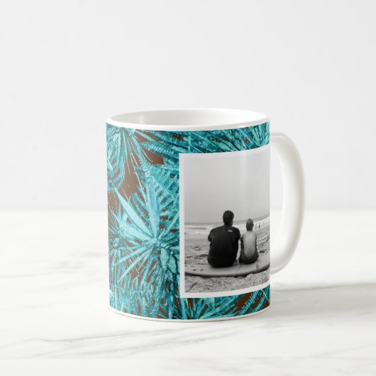 Beste vader verjaardagsfoto bladeren patroon mok (Voorkant rechts)