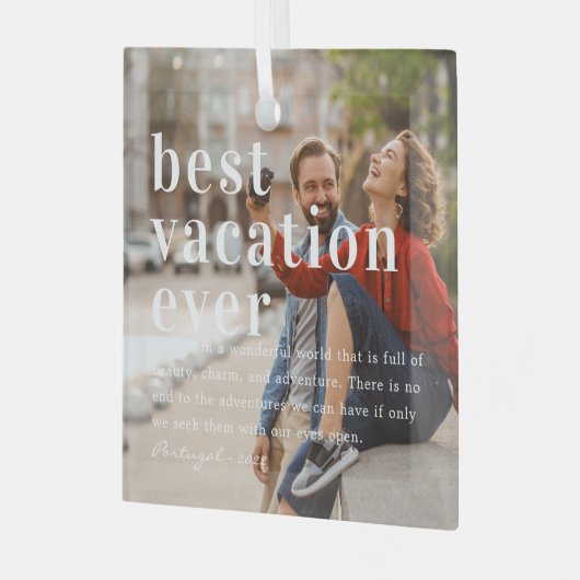 Beste vakantie ooit | Citaat- en fotocadeau Glas Ornament (Voorkant links)